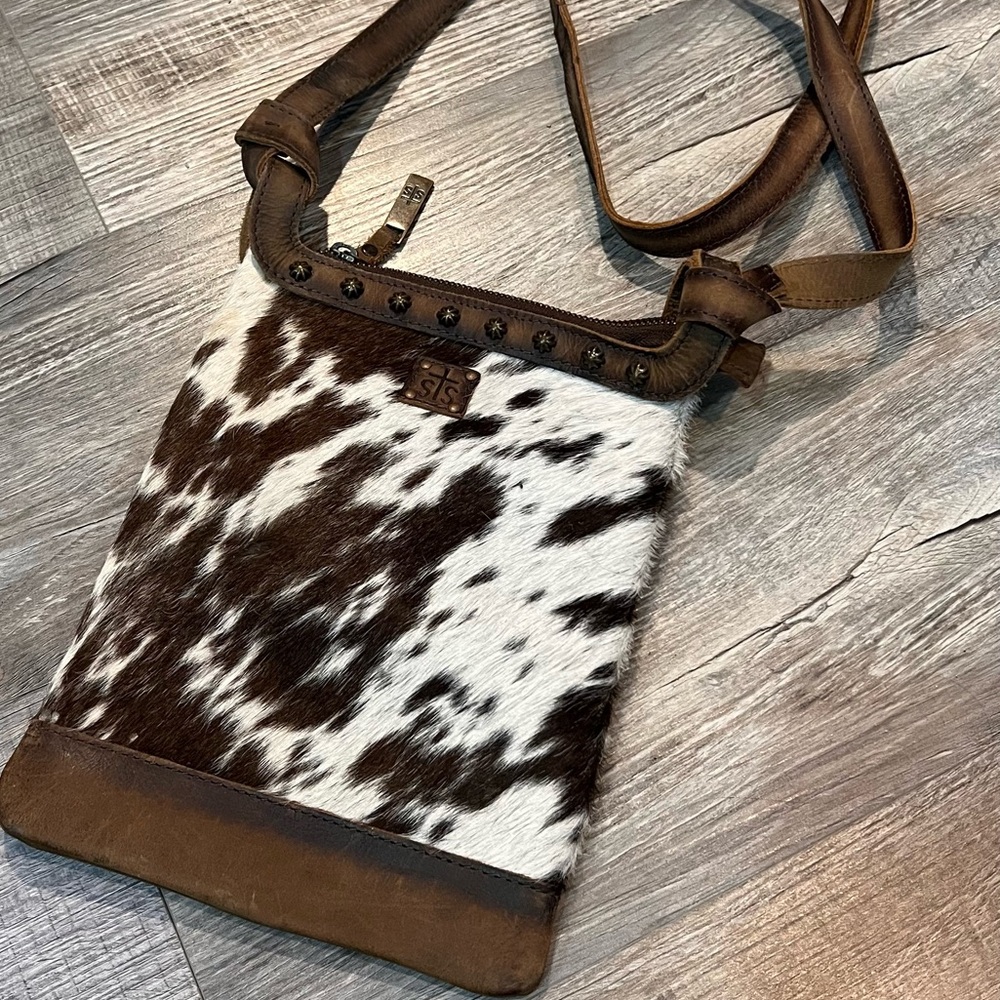 Brown and White Leather Crossbody Bag